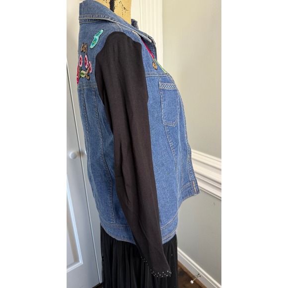 Vintage Collection Embroidered Denim 2pc Set Jacket Skirt Rhinestone Size M EUC - Picture 5 of 16